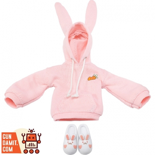 Snail Shell Cherry Pink Rabbit Ear Sweatshirt & Slippers Set for 1/10 & 1/12 Mecha Girl